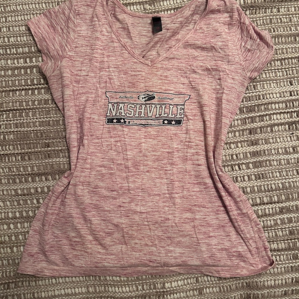 District Heathered Pink Nashville Graphic V-Neck Tee